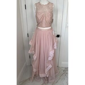 Speechless Womens 15 Rose Gold Metallic Lace Tulle 2 Piece Prom Gown Maxi Skirt